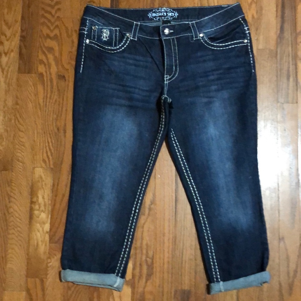 Paisley Sky thick stitch capri